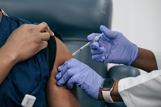 close up of person receiving the covid-19 vaccine
