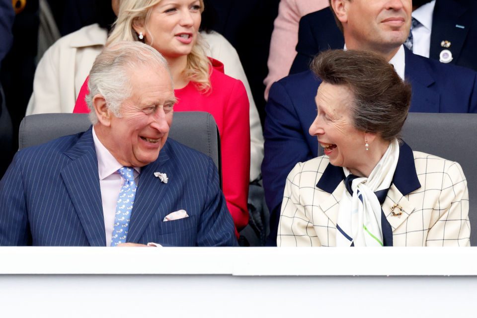 Prince Charles, Prince of Wales and Princess Anne, Princess Royal attend the Platinum Pageant on The Mall on June 5, 2022 in London, England. The Platinum Jubilee of Elizabeth II is being celebrated from June 2 to June 5, 2022