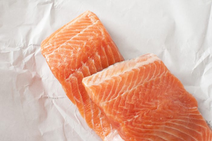 Raw salmon on paper