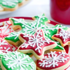 Red and green iced Christmas cookies