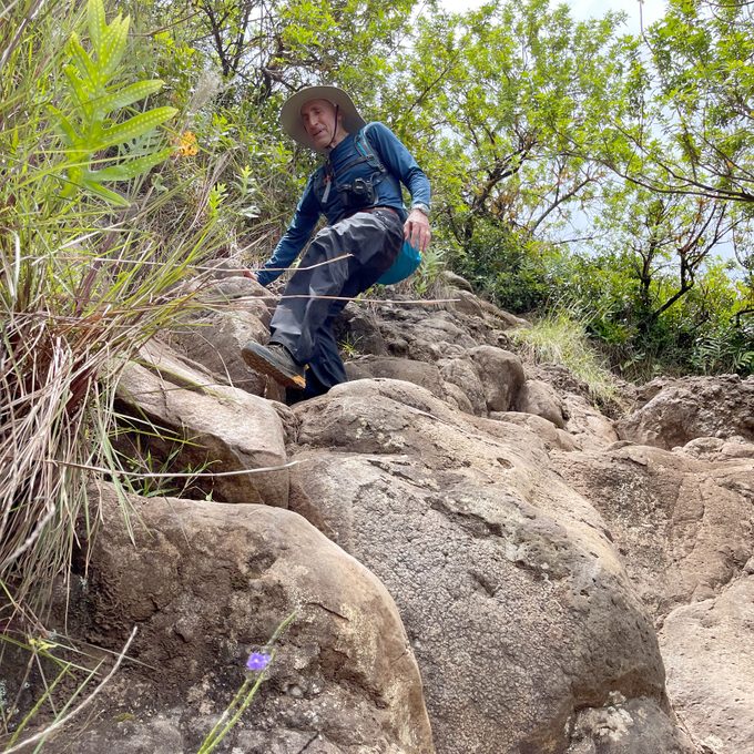 Ira Borntein Scrambling Up Boulders On The Nounou East Trail In Kauai June 2021