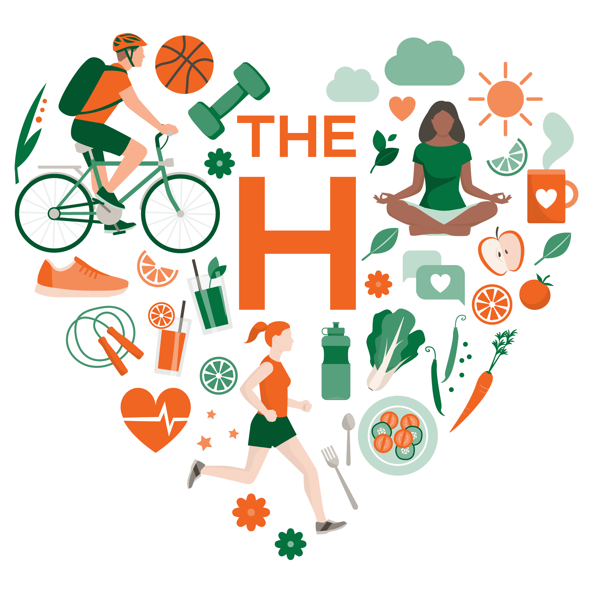 The Healthy 31-Day Health & Wellness Challenge logo with Health and wellness illustrations in the shape of a heart