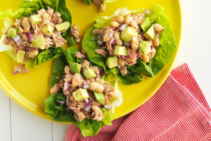 Tuna white bean lettuce wraps