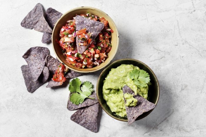 Corn chips with salsa and guacamole