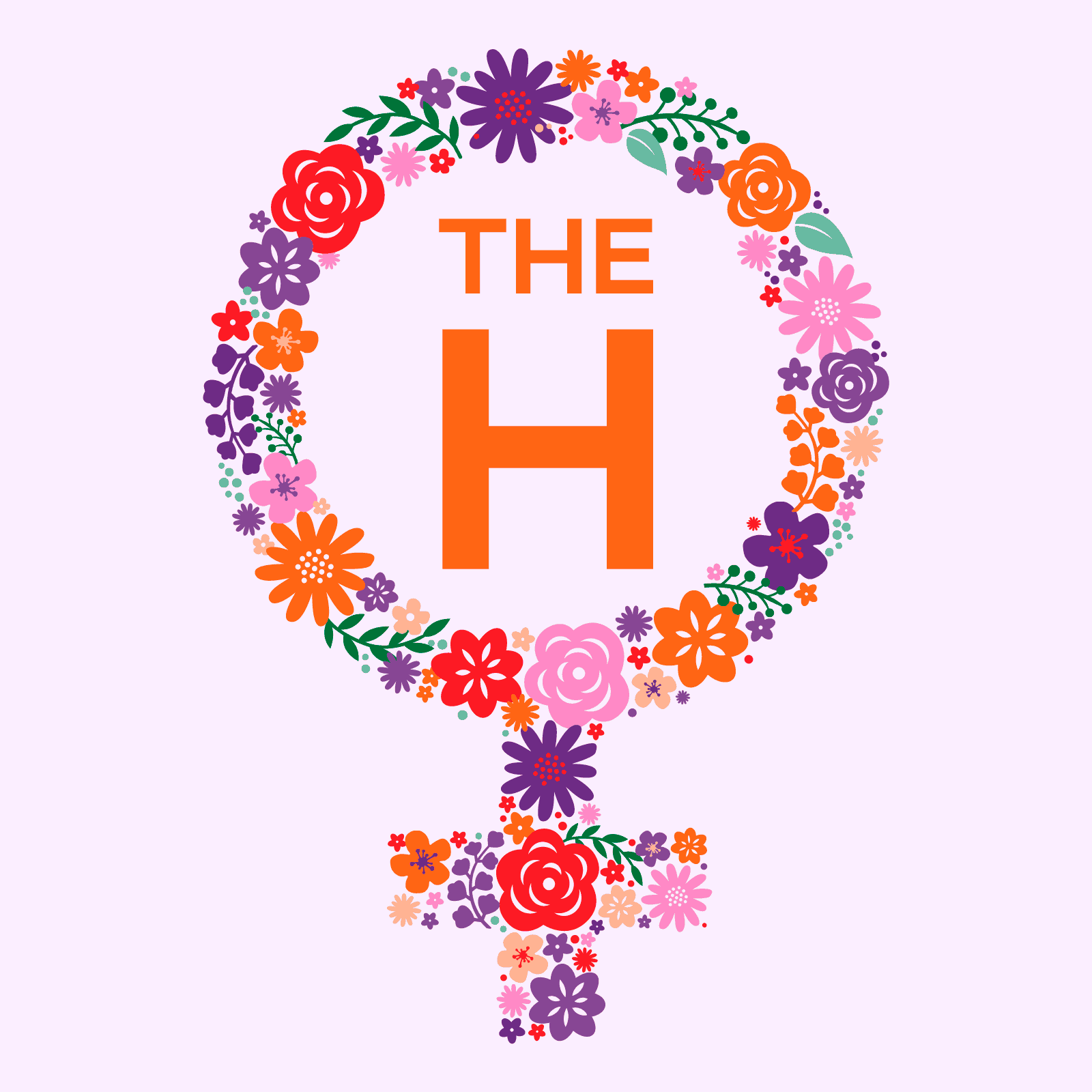 Female symbol made of flowers with The Healthy logo inside the circle