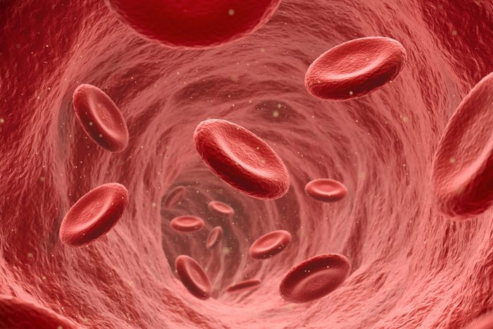 Red blood cells flowing through the blood stream