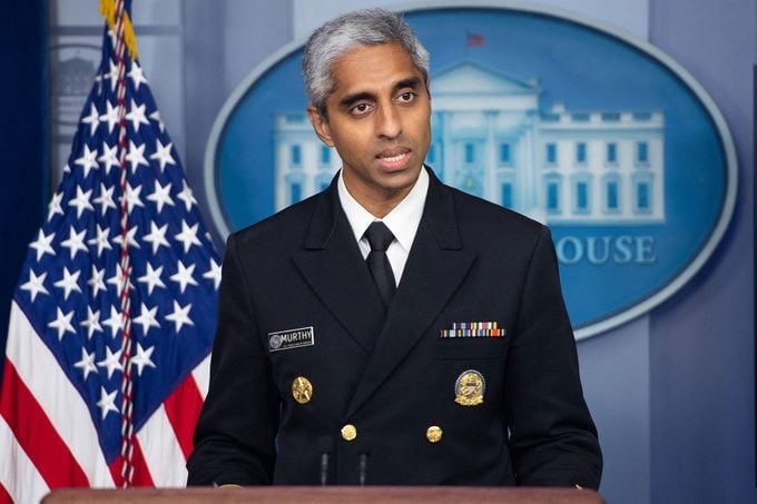 US Surgeon General Dr. Vivek H. Murthy speaks during a press briefing in the Brady Briefing Room of the White House in Washington, DC