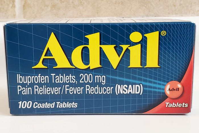 Close-Up of Advil Packaging in a bathroom setting