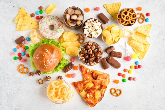 top view of unhealthy food choices