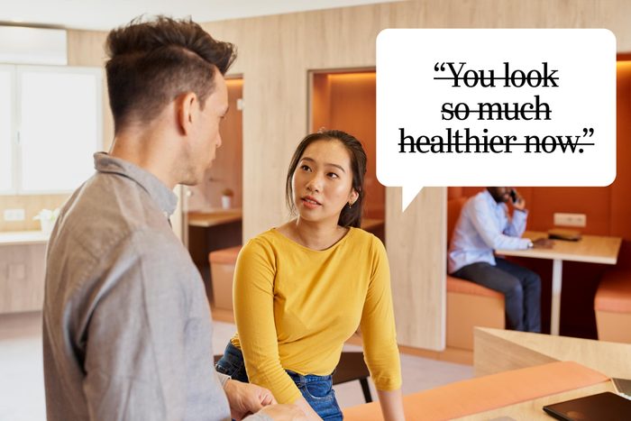 Speech bubble text: "You look so much healthier now."