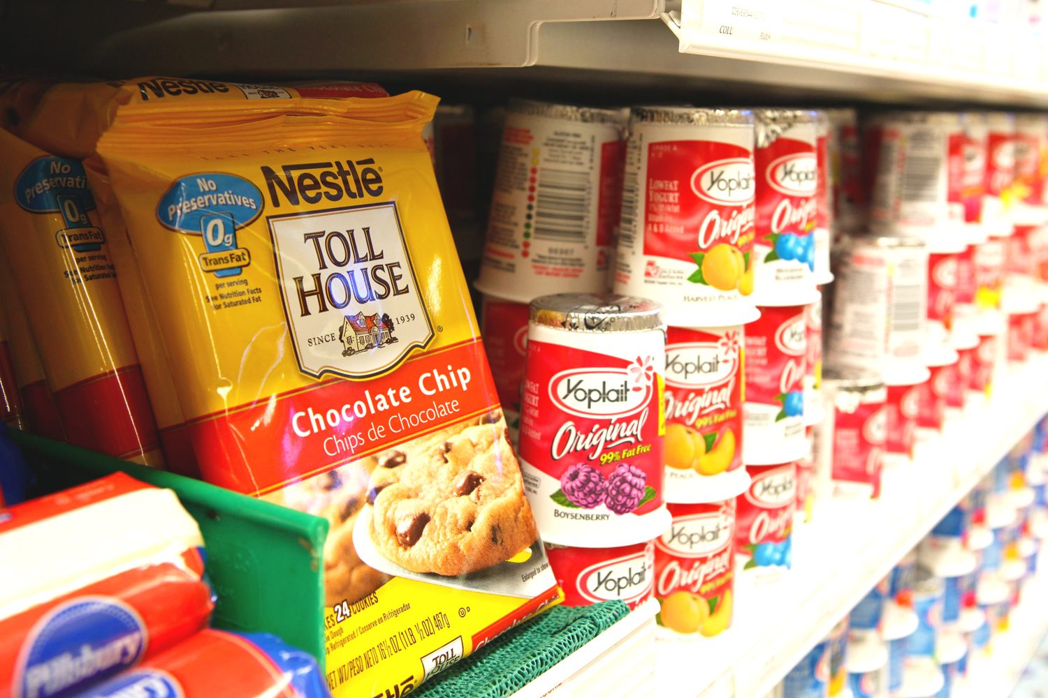 A package of Nestle Toll House chocolate chip cookies is displayed on a shelf at Bryan's Fine Foods in San Francisco, California