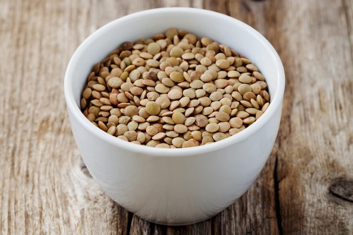 Raw lentils in a bowl
