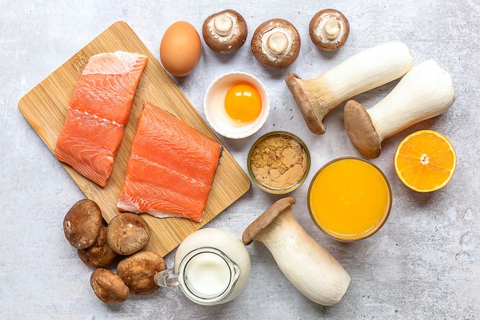 Products Rich In Vitamin D Mushrooms, Salmon, Eggs, Milk, And Orange Juice