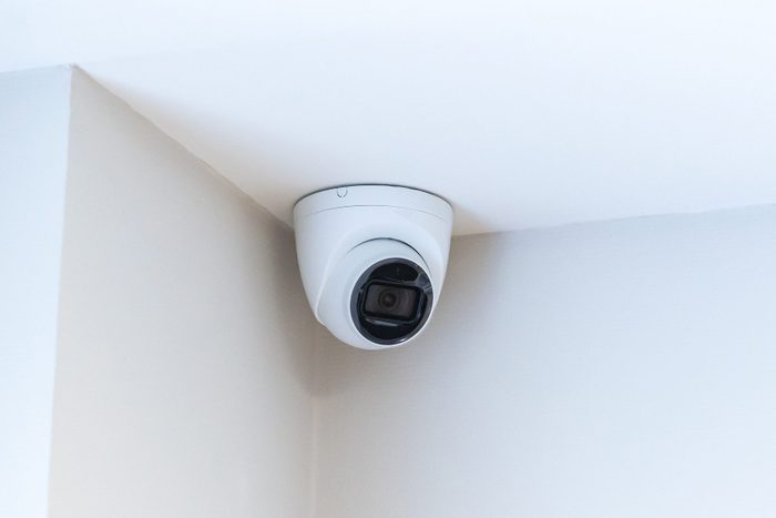 dome video camera on the ceiling. video surveillance and security system