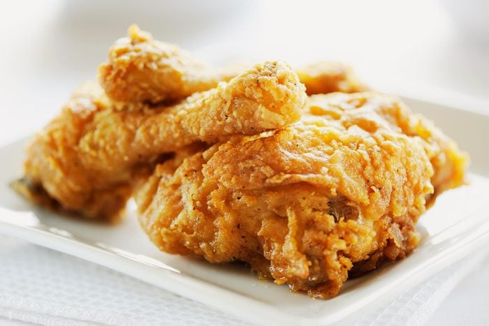 Fried chicken on a white plate