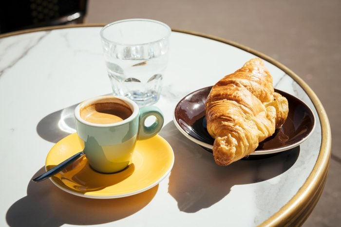 coffee and croissant at breakfast