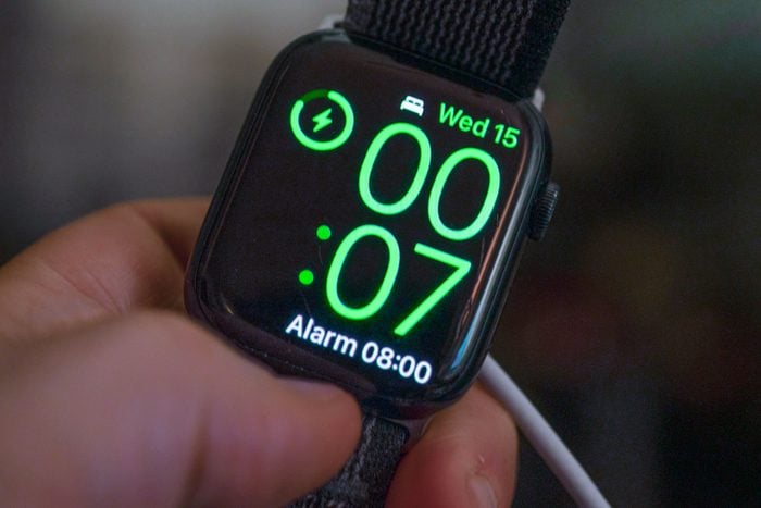 Apple Watch is seen displaying the time in the sleep mode