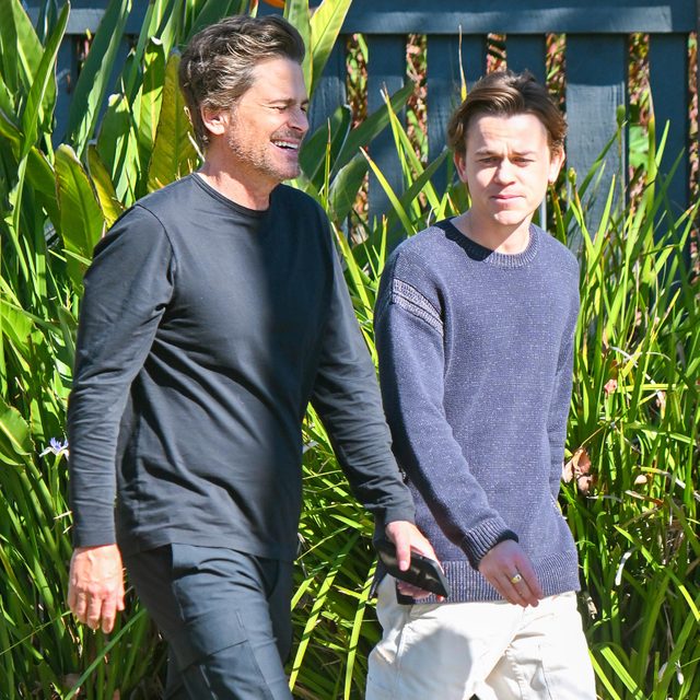 Rob Lowe and son John Owen Lowe are seen on the set of 'Unstable' on January 26, 2024 in Los Angeles, California