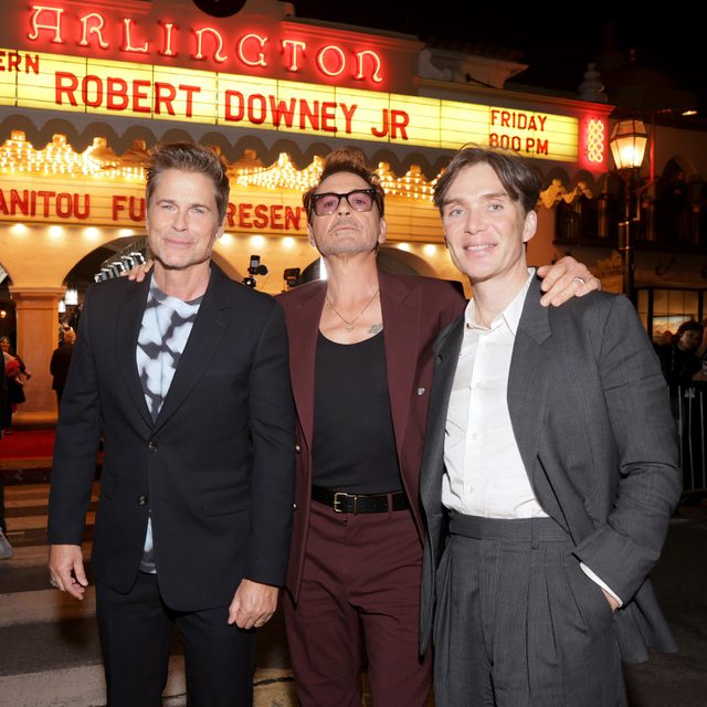 Rob Lowe, honoree Robert Downey Jr., and Cillian Murphy attend the Maltin Modern Master Award ceremony during the 39th Annual Santa Barbara International Film Festival at The Arlington Theatre on February 09, 2024