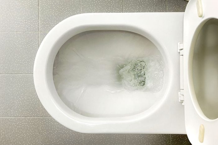 top view of flushing toilet