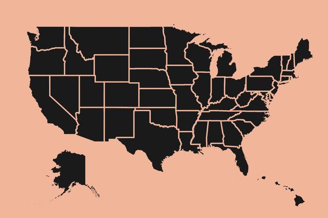 united states map with state outlines on light orange background