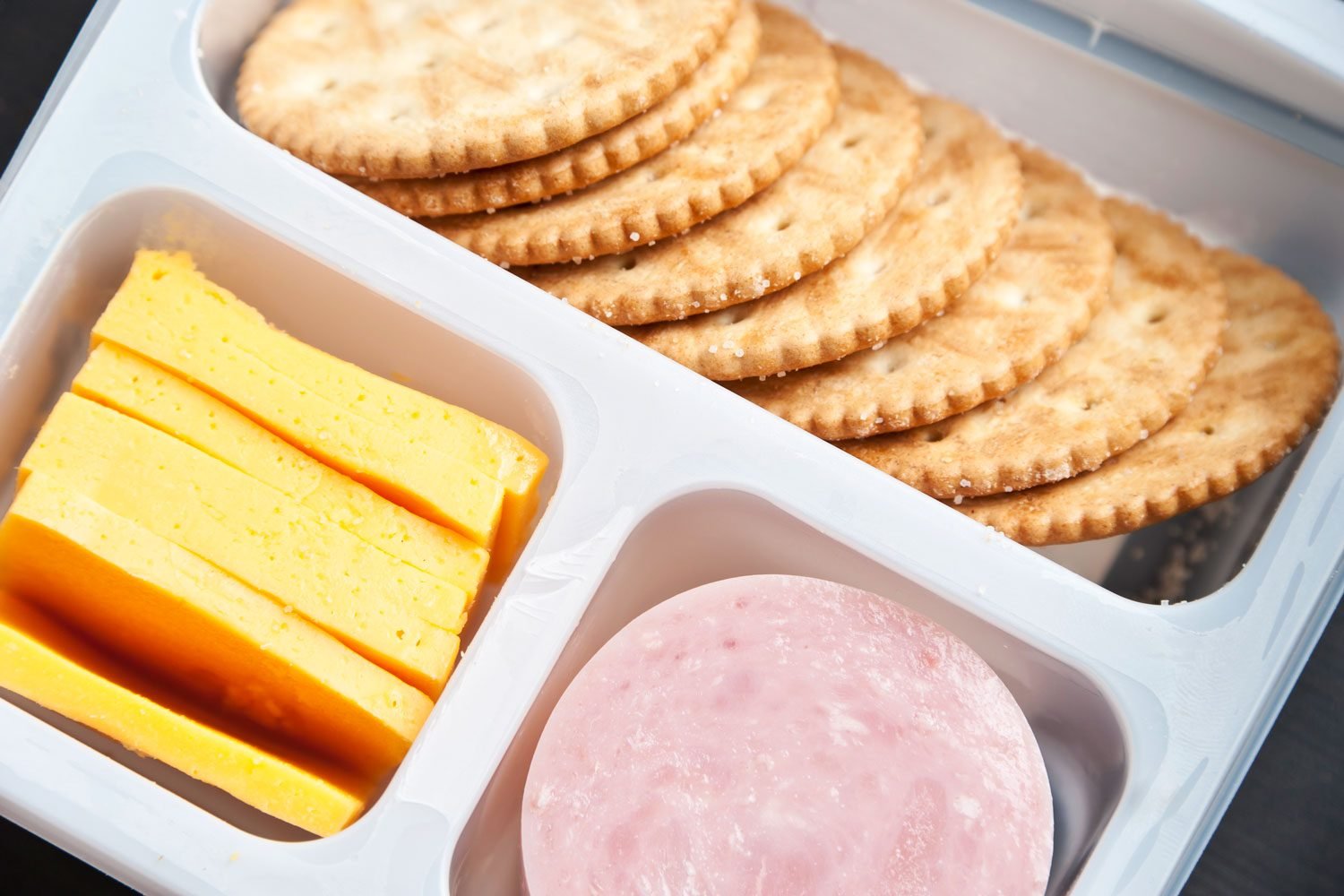 Crackers, Sliced Cheese, Ham|